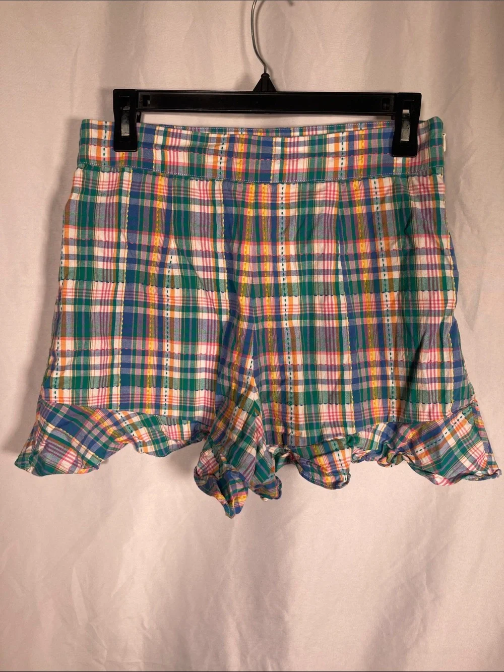 SEZANE WOMENS GREEN GINGHAM MATCHING SET LIORANE BLOUSE DORIAN SHORTS 8/FR 40